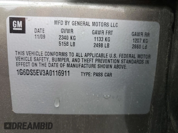 2010 Cadillac CTS Premium with VIN 1G6DS5EV3A0116911, listed as a Copart auction lot 57394905 with 126,084 mi miles and Salvage title. Bid and sale history available at DreamBid. Image 12.
