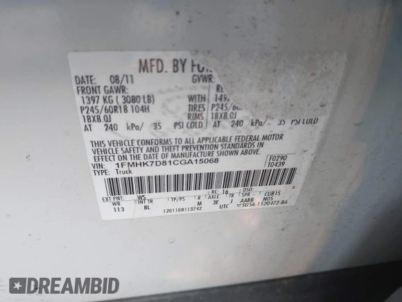 2012 Ford Explorer XLT with VIN 1FMHK7D81CGA15068, listed as a IAAI auction lot 40654766 with 221,578 mi miles and . Bid and sale history available at DreamBid. Image 9.