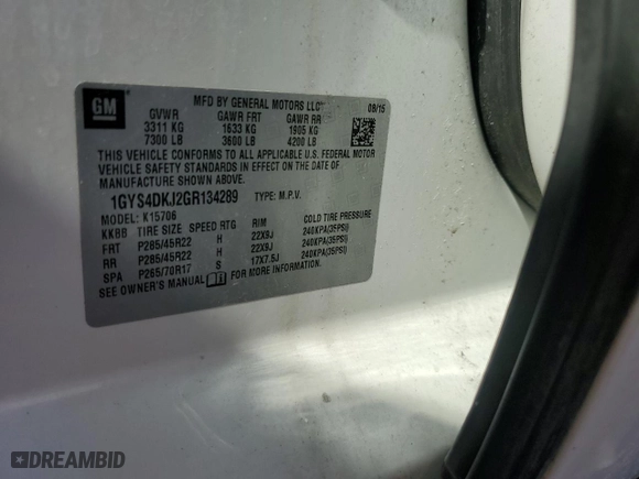 2016 Cadillac Escalade Platinum with VIN 1GYS4DKJ2GR134289, listed as a Copart auction lot 47932745 with 159,402 mi miles and Salvage Title. Bid and sale history available at carsss.com. Image 16.