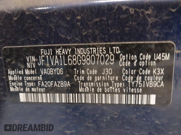 2016 Subaru WRX Limited with VIN JF1VA1L68G9807029, listed as a IAAI auction lot 42175161 with 77,745 mi miles and . Bid and sale history available at DreamBid. Image 9.