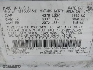 2012 Mitsubishi Galant ES with VIN 4A32B3FF2CE010985, listed as a IAAI auction lot 42087191 with 173,149 mi miles. Bid and sale history available at carsss.com. Image 9.