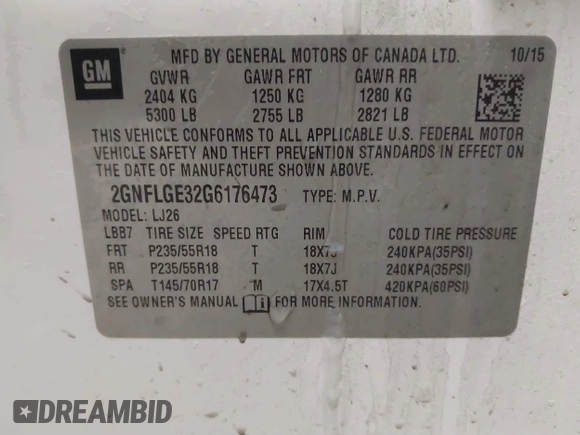 2016 Chevrolet Equinox LTZ with VIN 2GNFLGE32G6176473, listed as a IAAI auction lot 41312198 with 136,123 mi miles. Bid and sale history available at carsss.com. Image 9.