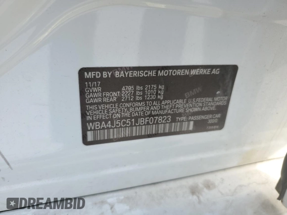2018 BMW 4 Series 440i with VIN WBA4J5C51JBF07823, listed as a Copart auction lot 44127705 with 64,875 mi miles and Salvage Title. Bid and sale history available at DreamBid. Image 14.