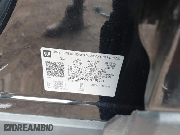 2023 GMC Terrain SLT z VIN 3GKALVEG5PL191771, wystawiony jako IAAI lot #42543485 z przebiegiem 50 250 mil mil oraz . Historia ofert i sprzedaży dostępna na DreamBid. Obrazek 9.