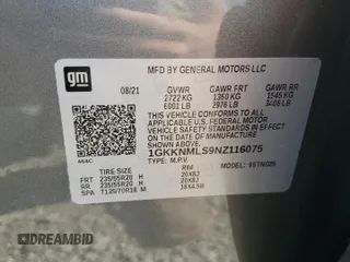 2022 GMC Acadia SLT with VIN 1GKKNMLS9NZ116075, listed as a Copart auction lot 58887355 with 33,516 mi miles and Salvage title. Bid and sale history available at DreamBid. Image 13.