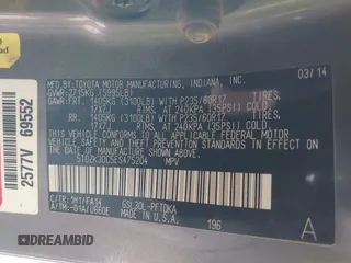 2014 Toyota Sienna L with VIN 5TDZK3DC5ES475204, listed as a IAAI auction lot 41277584 with 125,735 mi miles. Bid and sale history available at carsss.com. Image 9.