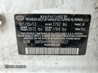 2013 Hyundai Elantra GLS with VIN 5NPDH4AE8DH435627, listed as a Copart auction lot 57332135 with 206,776 mi miles and Salvage title. Bid and sale history available at DreamBid. Image 12.