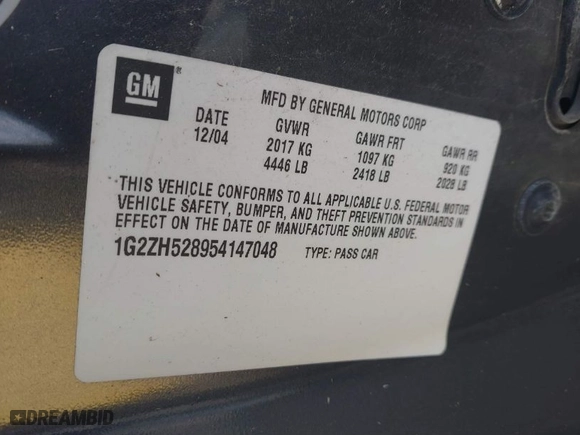 2005 Pontiac G6 GT with VIN 1G2ZH528954147048, listed as a IAAI auction lot 41202223 with 206,106 mi miles. Bid and sale history available at carsss.com. Image 9.