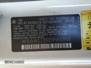 2007 BMW 3 Series 335i with VIN WBAWL73527PX51133, listed as a Copart auction lot 41748455 with 238,669 mi miles and Salvage Title. Bid and sale history available at carsss.com. Image 12.