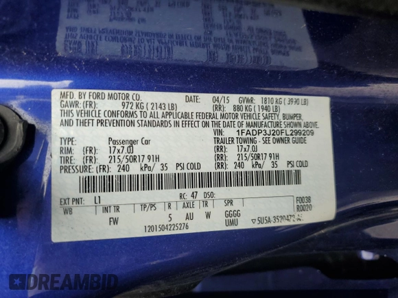 2015 Ford Focus Titanium z VIN 1FADP3J20FL299209, wystawiony jako Copart lot #67681504 z przebiegiem 98 711 mil mil oraz Nie do naprawy • Non repairable. Historia ofert i sprzedaży dostępna na DreamBid. Obrazek 12.