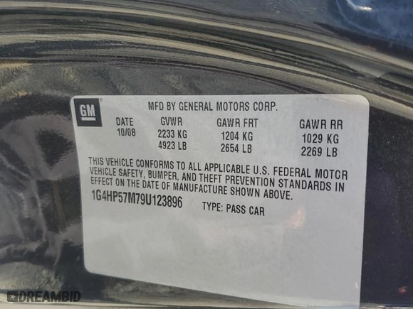 2009 Buick Lucerne CX-2 with VIN 1G4HP57M79U123896, listed as a Copart auction lot 83878424 with 82,377 mi miles and Salvage Title. Bid and sale history available at carsss.com. Image 13.