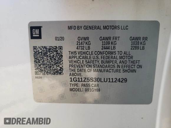2020 Chevrolet Impala LT with VIN 1G11Z5S30LU112429, listed as a Copart auction lot 49272935 with 108,548 mi miles and Salvage Title. Bid and sale history available at DreamBid. Image 15.