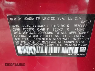 2015 Honda Fit LX with VIN 3HGGK5H55FM779294, listed as a IAAI auction lot 41771797 with 86,269 mi miles. Bid and sale history available at carsss.com. Image 9.