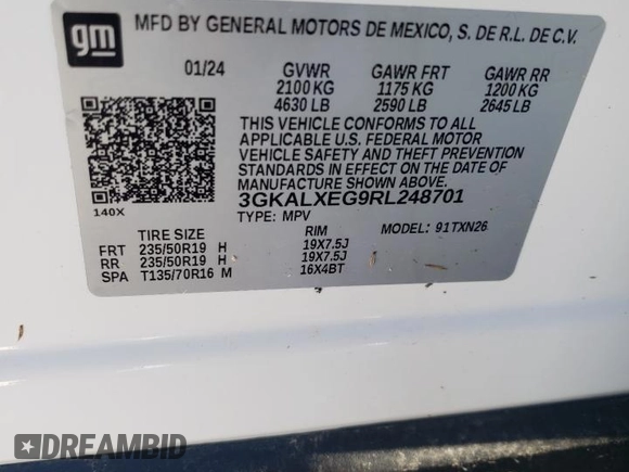 2024 GMC Terrain Denali with VIN 3GKALXEG9RL248701, listed as a Copart auction lot 45348185 with 9,184 mi miles and Non repairable. Bid and sale history available at DreamBid. Image 13.