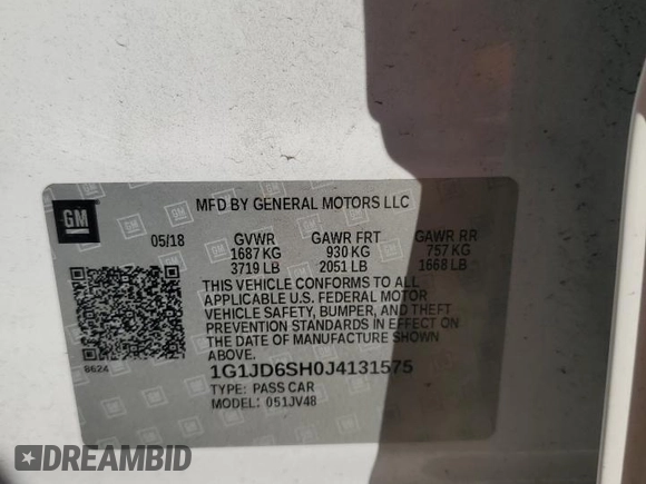 2018 Chevrolet Sonic LT z VIN 1G1JD6SH0J4131575, wystawiony jako Copart lot #86982344 z przebiegiem 81 862 mil mil oraz Szkoda całkowita • Salvage title. Historia ofert i sprzedaży dostępna na DreamBid. Obrazek 14.