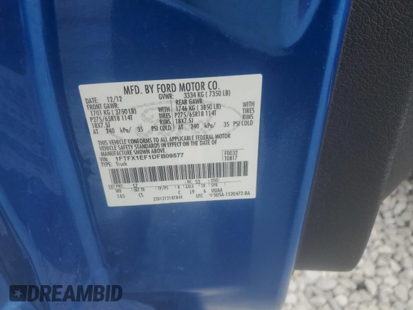 2013 Ford F-150 XL with VIN 1FTFX1EF1DFB09577, listed as a Copart auction lot 51063005 with 197,289 mi miles and Salvage title. Bid and sale history available at DreamBid. Image 12.