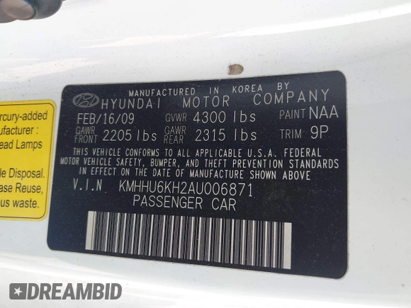 2010 Hyundai Genesis Coupe с VIN KMHHU6KH2AU006871, выставлен на аукционе IAAI как лот 41906167 с пробегом 118 585 миль миль и . История ставок и продаж доступна на DreamBid. Изображение 9.