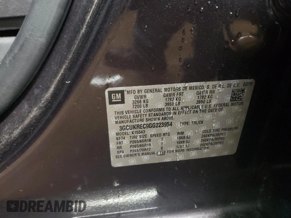 2016 Chevrolet Silverado 1500 LT with VIN 3GCUKREC9GG223954, listed as a Copart auction lot 48781595 with 203,019 mi miles and Salvage Title. Bid and sale history available at DreamBid. Image 13.