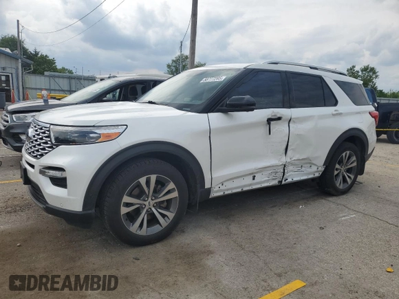 2020 Ford Explorer Platinum z VIN 1FM5K8HC4LGA06047, wystawiony jako Copart lot #58777285 z przebiegiem Nie podano mil oraz Szkoda całkowita • Salvage title. Historia ofert i sprzedaży dostępna na DreamBid. Obrazek 1.