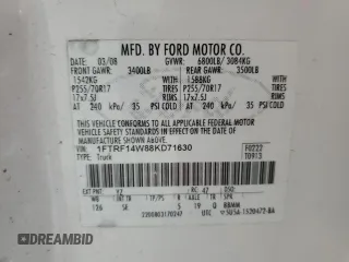 2008 Ford F-150 XL with VIN 1FTRF14W88KD71630, listed as a Copart auction lot 88882335 with 0 mi miles and Clean Title. Bid and sale history available at carsss.com. Image 12.