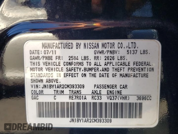 2012 Infiniti M37 with VIN JN1BY1AR2CM393309, listed as a Copart auction lot 76657634 with 109,375 mi miles and Salvage Title. Bid and sale history available at carsss.com. Image 12.