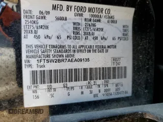 2010 Ford Super Duty F-250 SRW XL with VIN 1FTSW2BR7AEA09135, listed as a Copart auction lot 81893614 with 185,137 mi miles and Salvage Title. Bid and sale history available at carsss.com. Image 12.