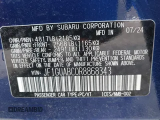 2024 Subaru Impreza with VIN JF1GUABC0R8868343, listed as a IAAI auction lot 41637760 with 1,695 mi miles. Bid and sale history available at carsss.com. Image 9.