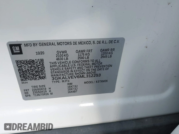 2021 GMC Terrain SLT with VIN 3GKALVEV6ML312253, listed as a IAAI auction lot 41802862 with 93,131 mi miles and . Bid and sale history available at carsss.com. Image 9.
