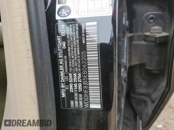 2014 Mercedes-Benz E with VIN WDDHF8JB5EB062205, listed as a Copart auction lot 51076405 with Not Provided miles and Salvage Title. Bid and sale history available at carsss.com. Image 15.