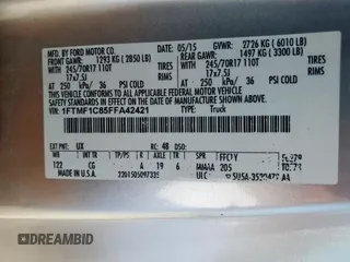 2015 Ford F-150 XL with VIN 1FTMF1C85FFA42421, listed as a Copart auction lot 54684565 with 11,429 mi miles and Clean title. Bid and sale history available at DreamBid. Image 12.