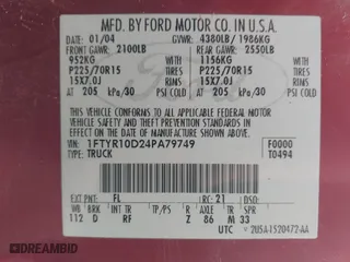 2004 Ford Ranger XL with VIN 1FTYR10D24PA79749, listed as a IAAI auction lot 41544439 with 138,626 mi miles. Bid and sale history available at carsss.com. Image 9.