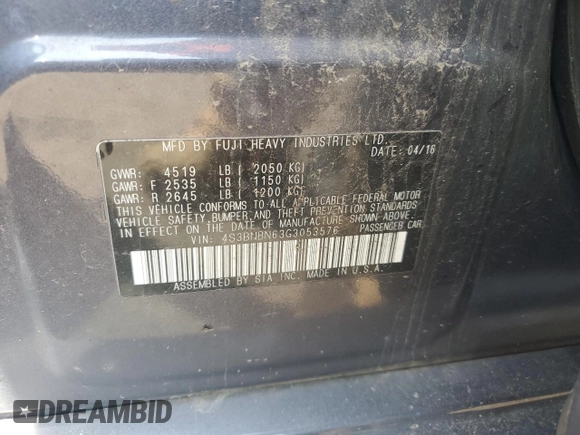 2016 Subaru Legacy Limited with VIN 4S3BNBN63G3053576, listed as a Copart auction lot 54149005 with 182,901 mi miles and Salvage title. Bid and sale history available at DreamBid. Image 12.