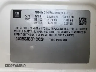 2014 Buick LaCrosse Leather with VIN 1G4GB5GR3EF139629, listed as a Copart auction lot 49987455 with 105,963 mi miles and Salvage Title. Bid and sale history available at carsss.com. Image 14.