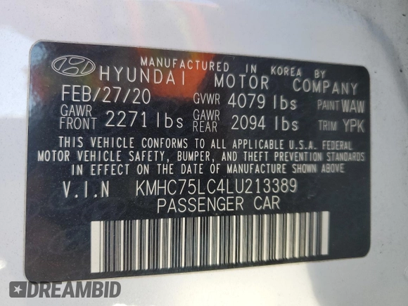 2020 Hyundai Ioniq SE z VIN KMHC75LC4LU213389, wystawiony jako Copart lot #46872255 z przebiegiem 121 142 mil mil oraz Szkoda całkowita • Salvage title. Historia ofert i sprzedaży dostępna na DreamBid. Obrazek 14.