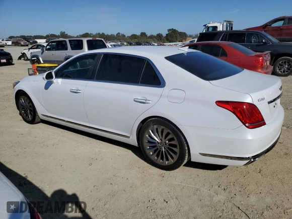 2018 Genesis G90 5.0L Ultimate with VIN KMHG54JH3JU039019, listed as a Copart auction lot 76333504 with 56,296 mi miles and Salvage Title. Bid and sale history available at carsss.com. Image 2.