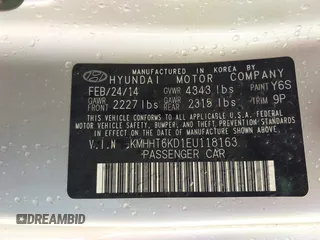 2014 Hyundai Genesis Coupe 2.0T with VIN KMHHT6KD1EU118163, listed as a IAAI auction lot 42311259 with 108,943 mi miles and . Bid and sale history available at DreamBid. Image 9.