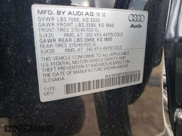 2013 Audi Q7 3.0L TDI Prestige with VIN WA1WMBFE9DD006336, listed as a Copart auction lot 42918485 with 155,898 mi miles and Salvage Title. Bid and sale history available at carsss.com. Image 15.