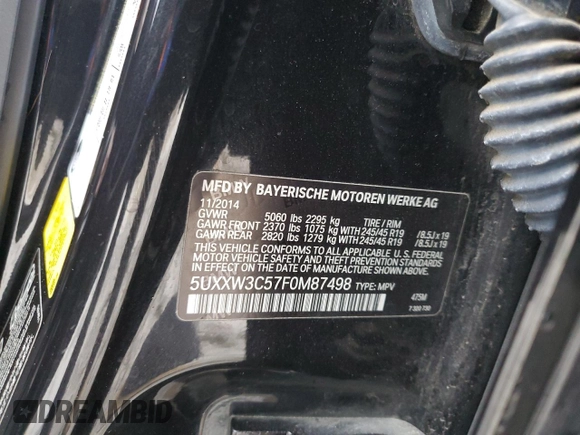 2015 BMW X4 xDrive28i with VIN 5UXXW3C57F0M87498, listed as a Copart auction lot 45154904 with 153,631 mi miles. Bid and sale history available at carsss.com. Image 15.