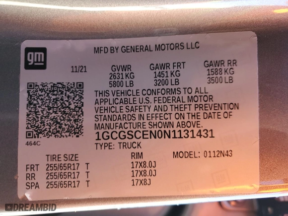 2022 Chevrolet Colorado 2WD LT with VIN 1GCGSCEN0N1131431, listed as a Copart auction lot 48034715 with 44,377 mi miles and Salvage Title. Bid and sale history available at carsss.com. Image 14.
