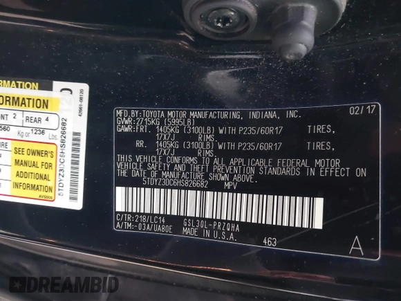 2017 Toyota Sienna XLE Auto Access Seat with VIN 5TDYZ3DC6HS826682, listed as a IAAI auction lot 41932138 with 33,827 mi miles. Bid and sale history available at carsss.com. Image 9.