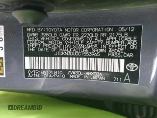 2012 Toyota Prius One with VIN JTDKN3DU0C1553965, listed as a IAAI auction lot 42099307 with 210,969 mi miles and . Bid and sale history available at DreamBid. Image 9.
