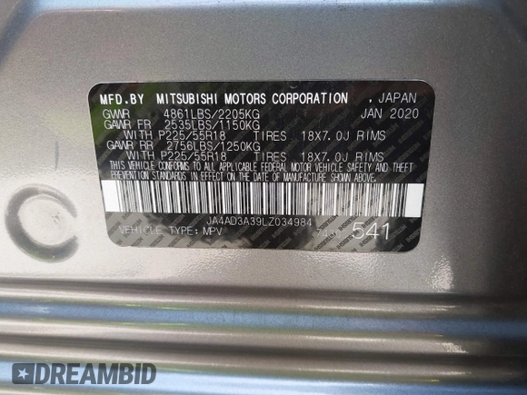 2020 Mitsubishi Outlander SE with VIN JA4AD3A39LZ034984, listed as a IAAI auction lot 42431048 with 102,314 mi miles and . Bid and sale history available at DreamBid. Image 9.