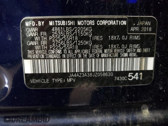 2018 Mitsubishi Outlander ES with VIN JA4AZ3A38JZ058630, listed as a Copart auction lot 57361235 with 126,132 mi miles and Clean title. Bid and sale history available at DreamBid. Image 14.