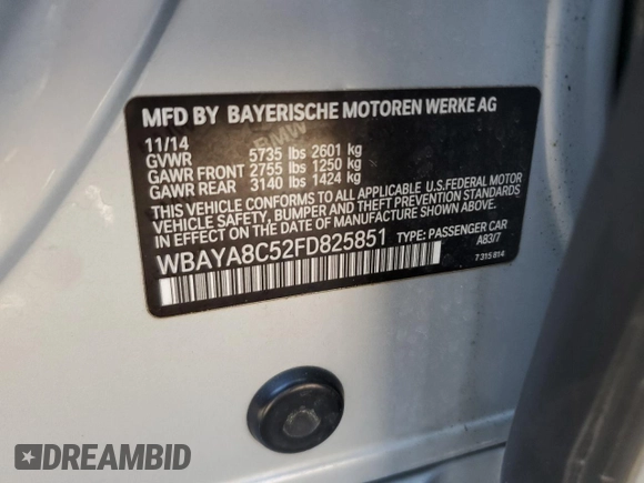 2015 BMW 7 Series 750i с VIN WBAYA8C52FD825851, выставлен на аукционе Copart как лот 45842584 с пробегом 108 517 миль миль и . История ставок и продаж доступна на DreamBid. Изображение 13.