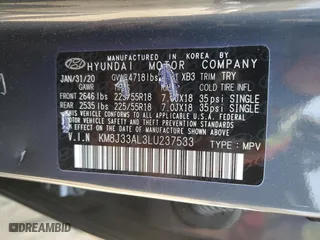 2020 Hyundai Tucson Sport with VIN KM8J33AL3LU237533, listed as a Copart auction lot 50184365 with 81,604 mi miles and Salvage Title. Bid and sale history available at carsss.com. Image 13.