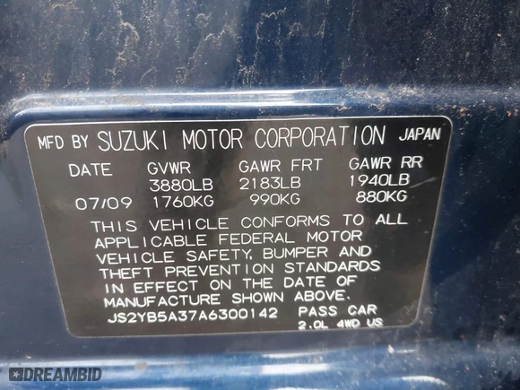 2010 Suzuki SX4 with VIN JS2YB5A37A6300142, listed as a IAAI auction lot 41956392 with 91,808 mi miles. Bid and sale history available at carsss.com. Image 9.