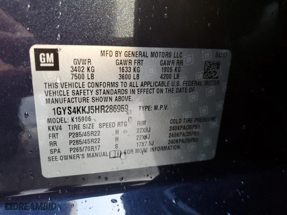 2017 Cadillac Escalade ESV Platinum with VIN 1GYS4KKJ5HR286959, listed as a Copart auction lot 78811494 with 102,811 mi miles and Salvage Title. Bid and sale history available at carsss.com. Image 14.