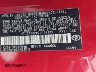 2007 Toyota Solara SE with VIN 4T1CA30P87U115193, listed as a IAAI auction lot 42297558 with 168,068 mi miles and . Bid and sale history available at DreamBid. Image 9.