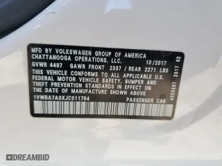 2018 Volkswagen Passat 2.0T SE with VIN 1VWBA7A3XJC011754, listed as a Copart auction lot 53998035 with 57,816 mi miles and Clean Title. Bid and sale history available at carsss.com. Image 13.