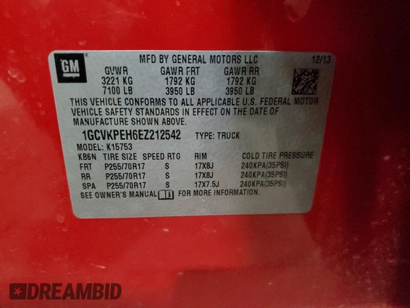 2014 Chevrolet Silverado 1500 Work Truck with VIN 1GCVKPEH6EZ212542, listed as a Copart auction lot 48372985 with Not Provided miles and Clean Title. Bid and sale history available at DreamBid. Image 13.